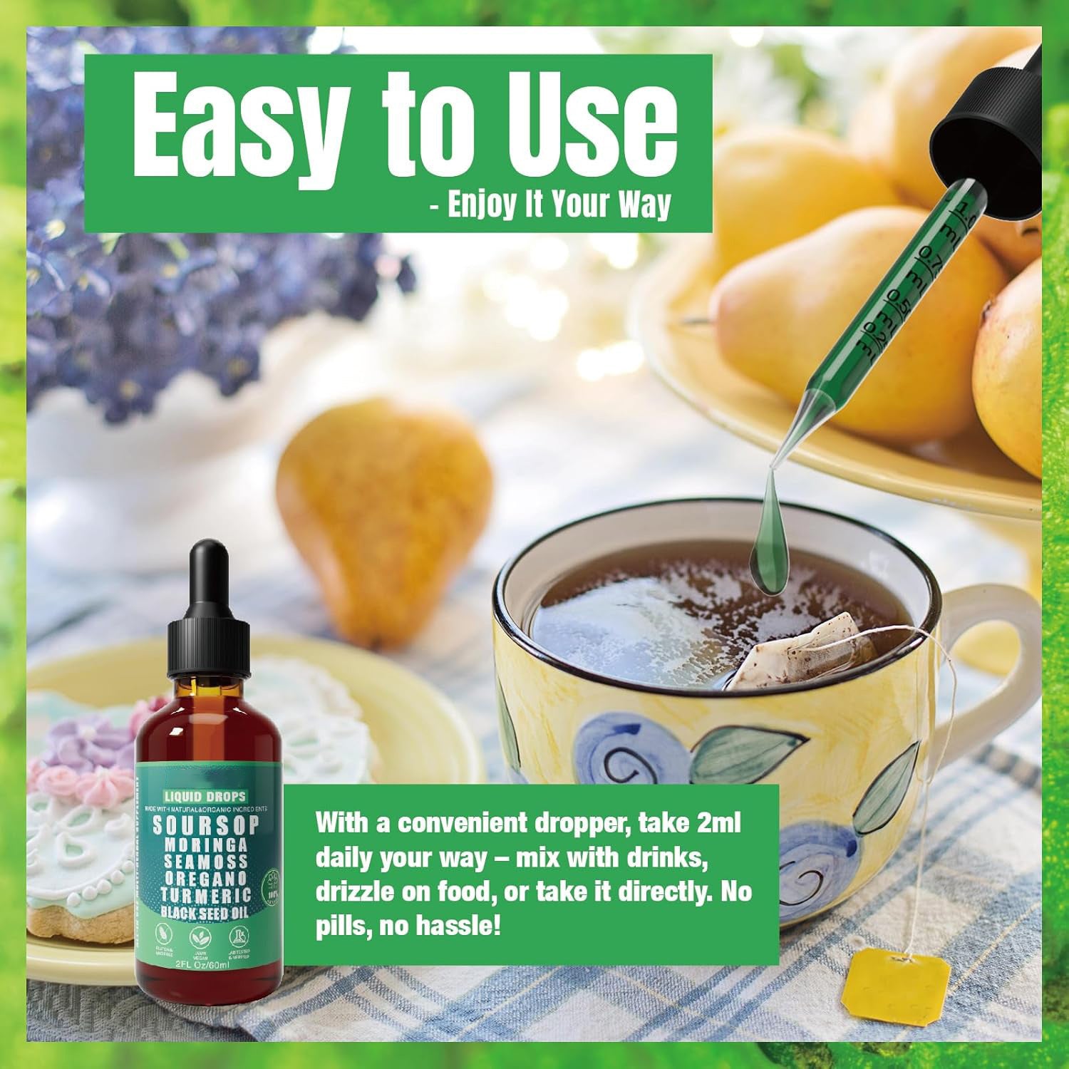 10-in-1 Soursop Superfood Drops | Natural Herbal Essence with Moringa & Turmeric for Holistic Wellness | 100% Organic (60mL)