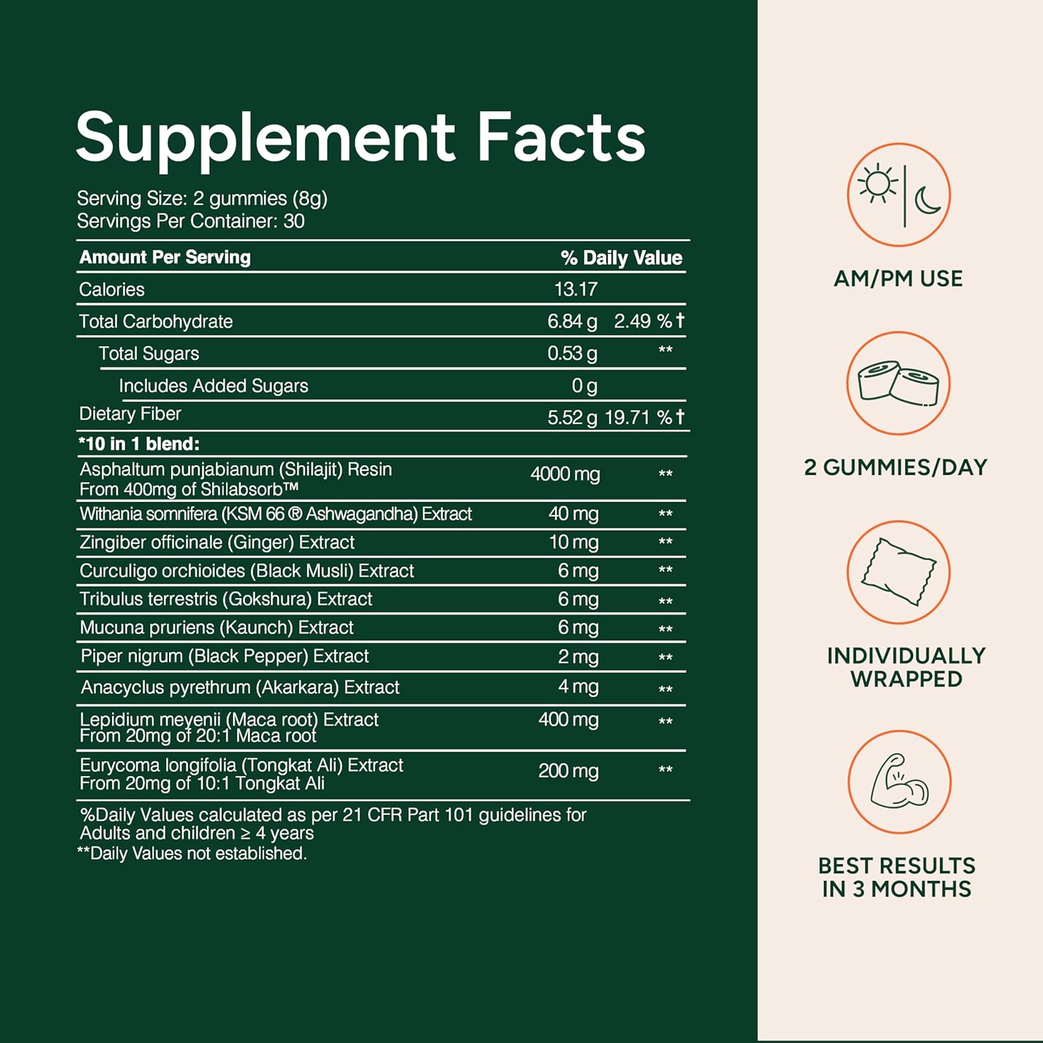 10-in-1 Shilajit Gummies (4000mg)|Tongkat Ali, Maca, 75% Fulvic Acid | Sugar-Free & Vegetarian2.